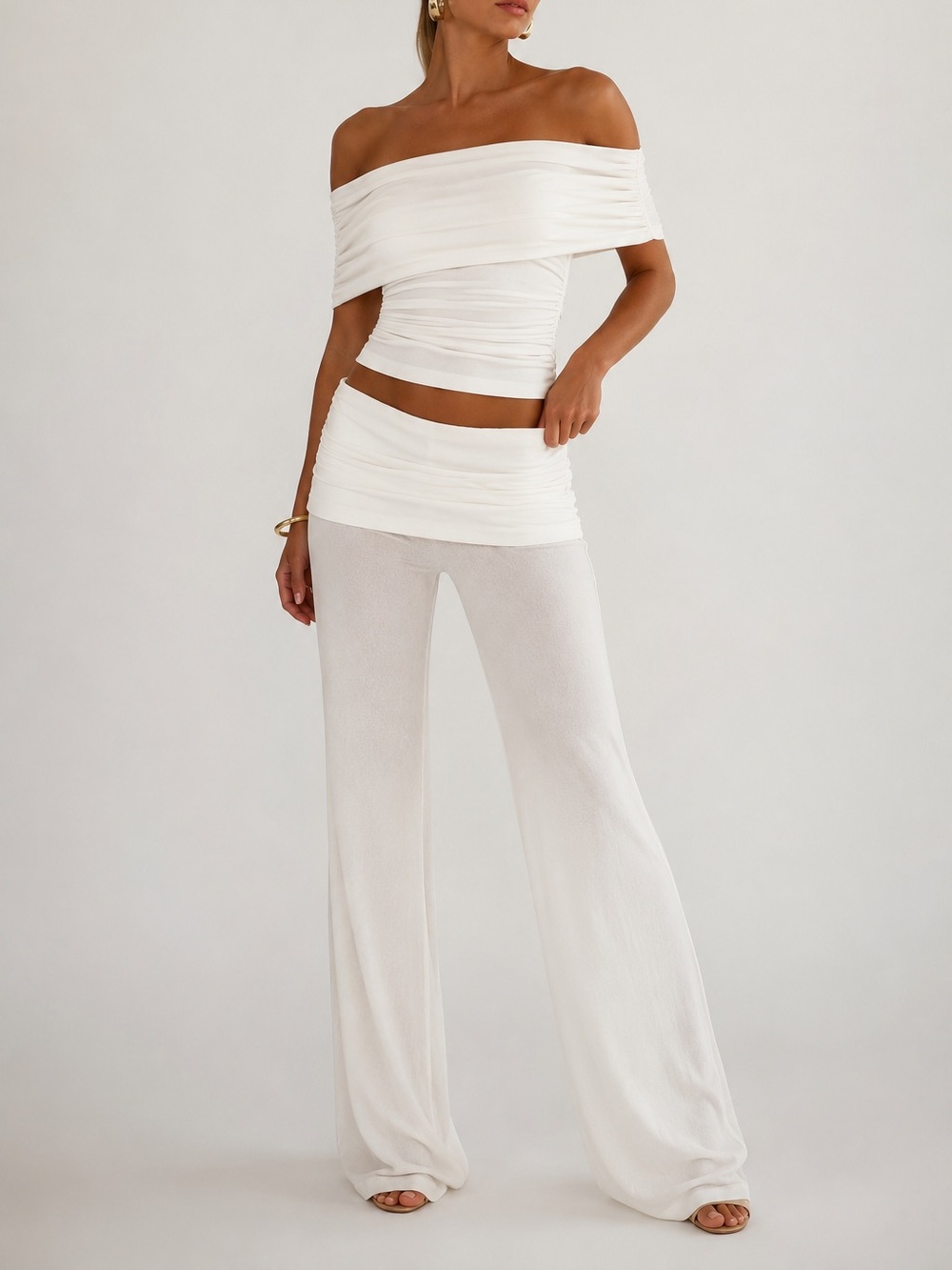 Runaway The Label White Ruched Wide Leg Pants | NWT | Size Medium